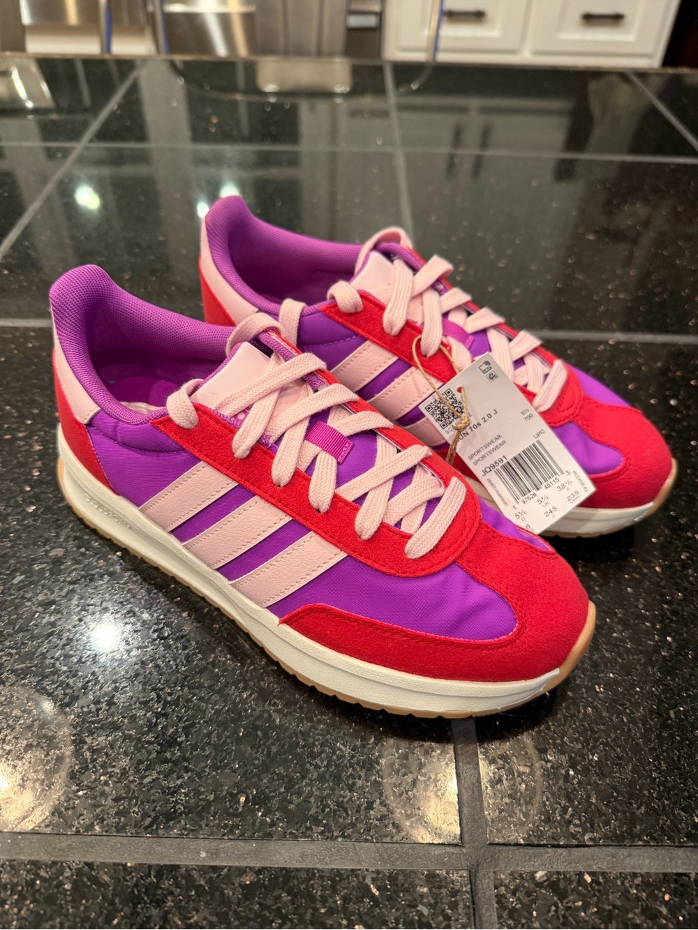 adidas Run 70s 2.0 J Purple Pink Red Low Top Sneakers Kids US 6 NWT JQ9591
